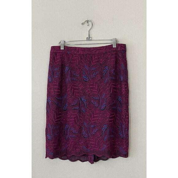 Marc Jacobs Dresses & Skirts - MARC By MARC JACOBS Size 6 Blue Pink Leaf Print Pencil Skirt Scallop Wool Blend